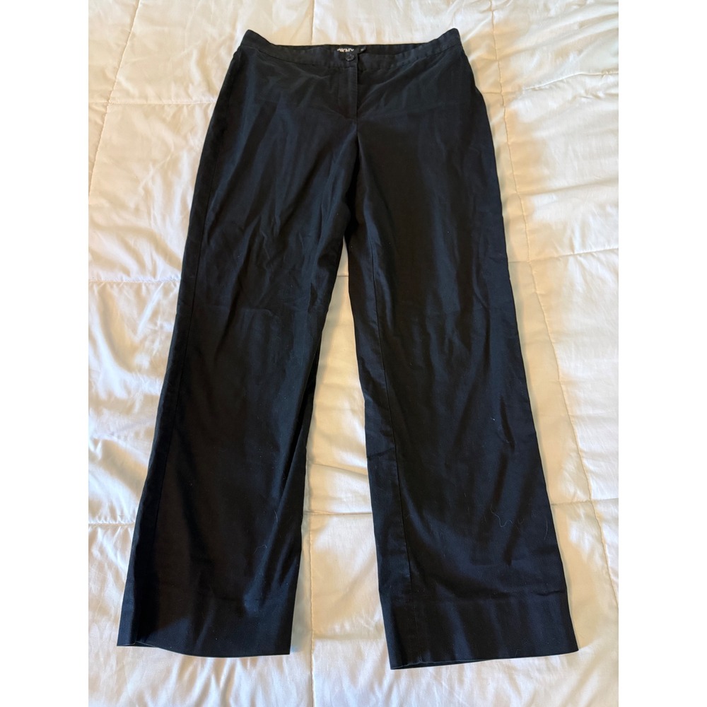 DKNY Womens Black Stretch Cotton Blend Dress Pants Size 10 Wide Leg Trouser